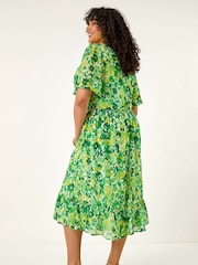 Roman Green Curve Stretch Floral Print Midi Dress - Image 3 of 5
