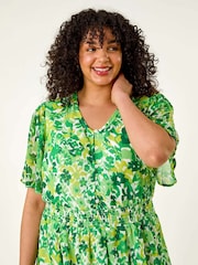 Roman Green Curve Stretch Floral Print Midi Dress - Image 4 of 5