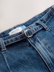 Donkerblauw - Cropped Jeans met Ceintuur en Wijde Pijpen - Afbeelding 6 van 7