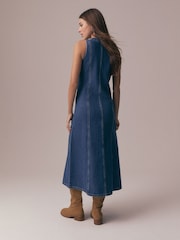 Dunkelblau - Ärmelloses Midikleid aus Denim mit Knopfleiste - Bild 3 von 7