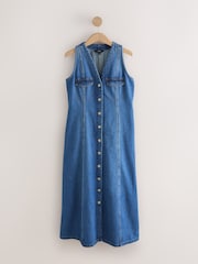 Dunkelblau - Ärmelloses Midikleid aus Denim mit Knopfleiste - Bild 5 von 7