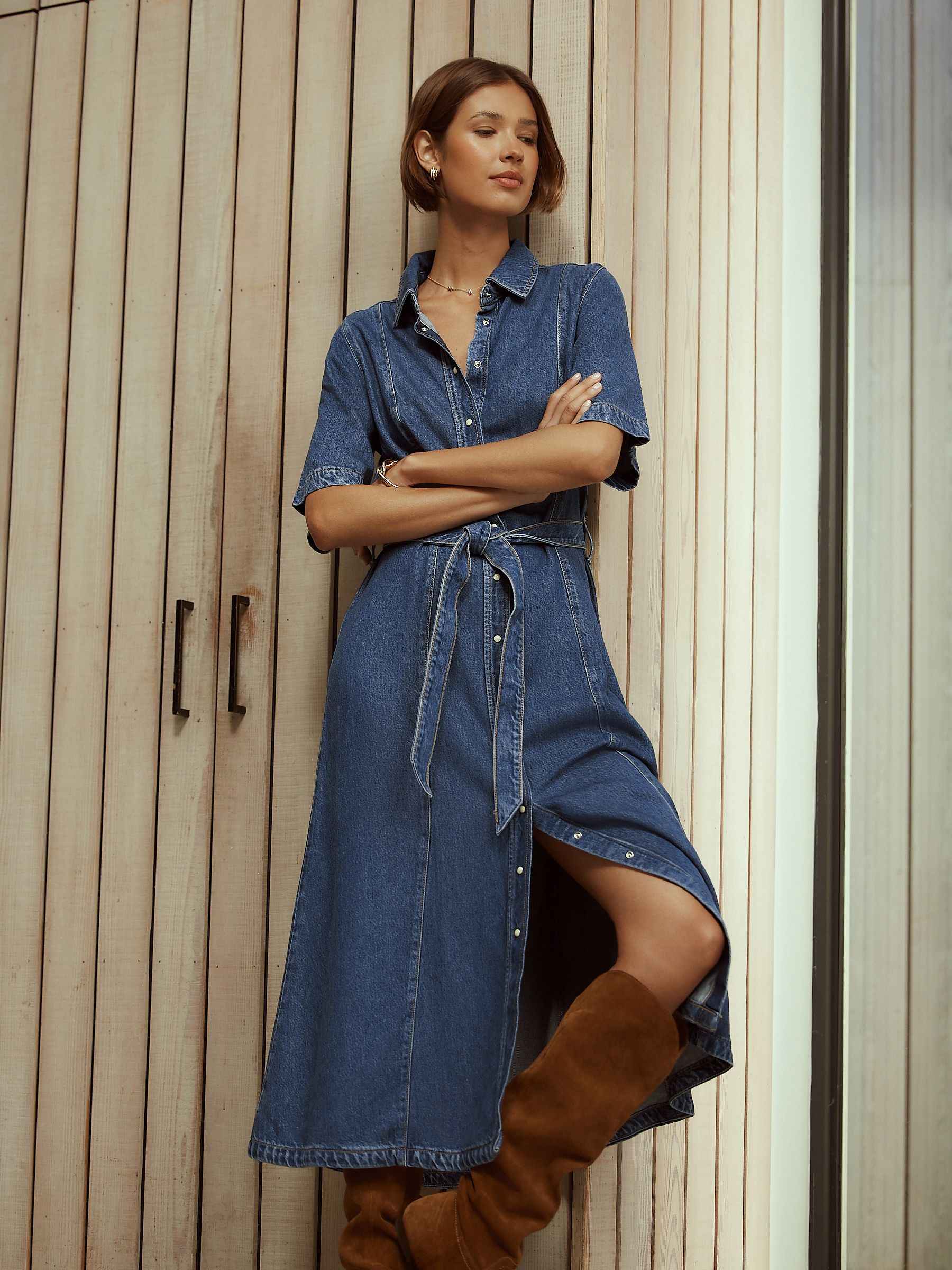 chinese dress ladies Women's Denim Maxi Shirtdress – Wash Lab – washlabshop main image 0