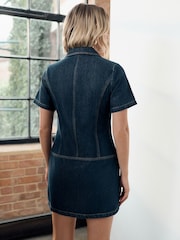 bleu foncé - Mini robe polo zippée en Denim - Image 3 de 9