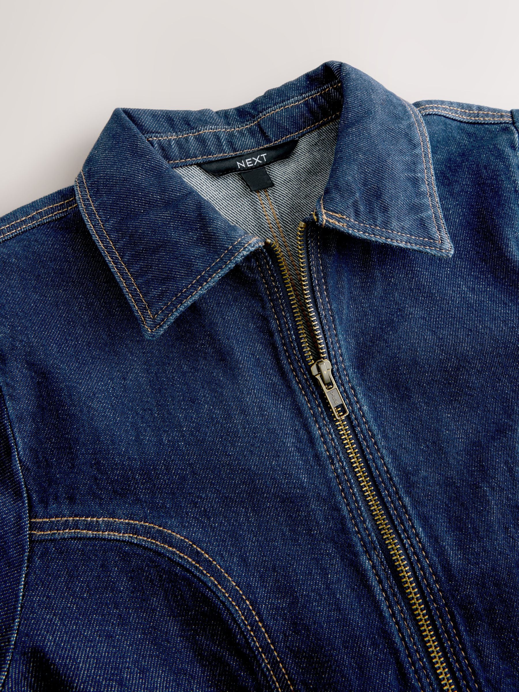 Buy Dark Blue Denim Zip Through Mini Polo Dress from Next USA