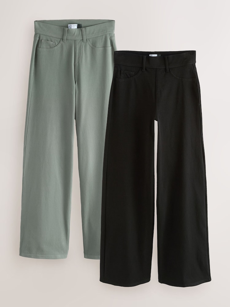 Black/Sage Green Jersey Denim Wide Leg Trousers 2 Pack - Image 1 of 11 Black/Sage Green Jersey Denim Wide Leg Trousers 2 Pack - Image 1 of 11