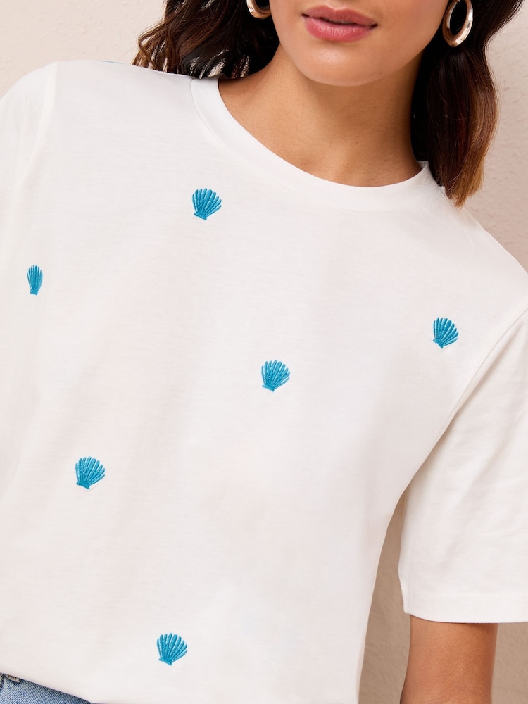 Friends Like These Ivory Shell Crew Neck Embroidered Easy T-Shirt - Image 2 of 4