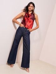 Friends Like These Red Floral Satin Cowl Neck Sleeveless Blouse - Image 2 of 4