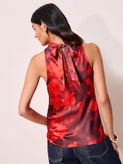 Friends Like These Red Floral Satin Cowl Neck Sleeveless Blouse - Image 4 of 4