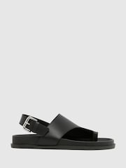 Schuh Tamsyn Leather Toe Post Black Sandals - Image 1 of 4