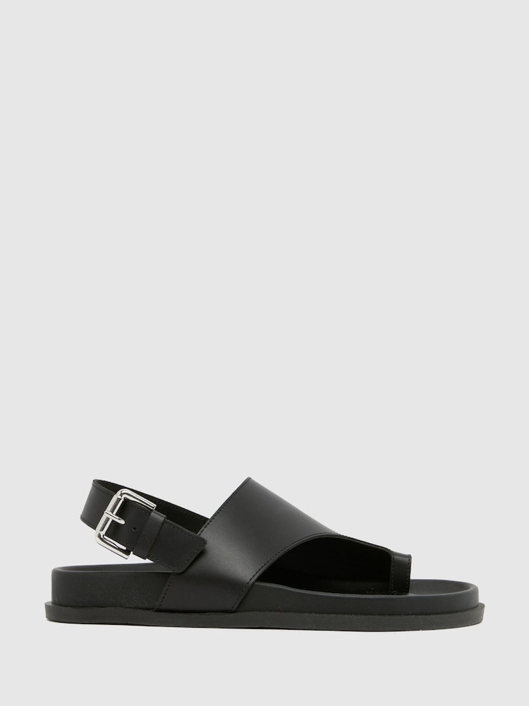 Schuh Tamsyn Leather Toe Post Black Sandals - Image 1 of 4