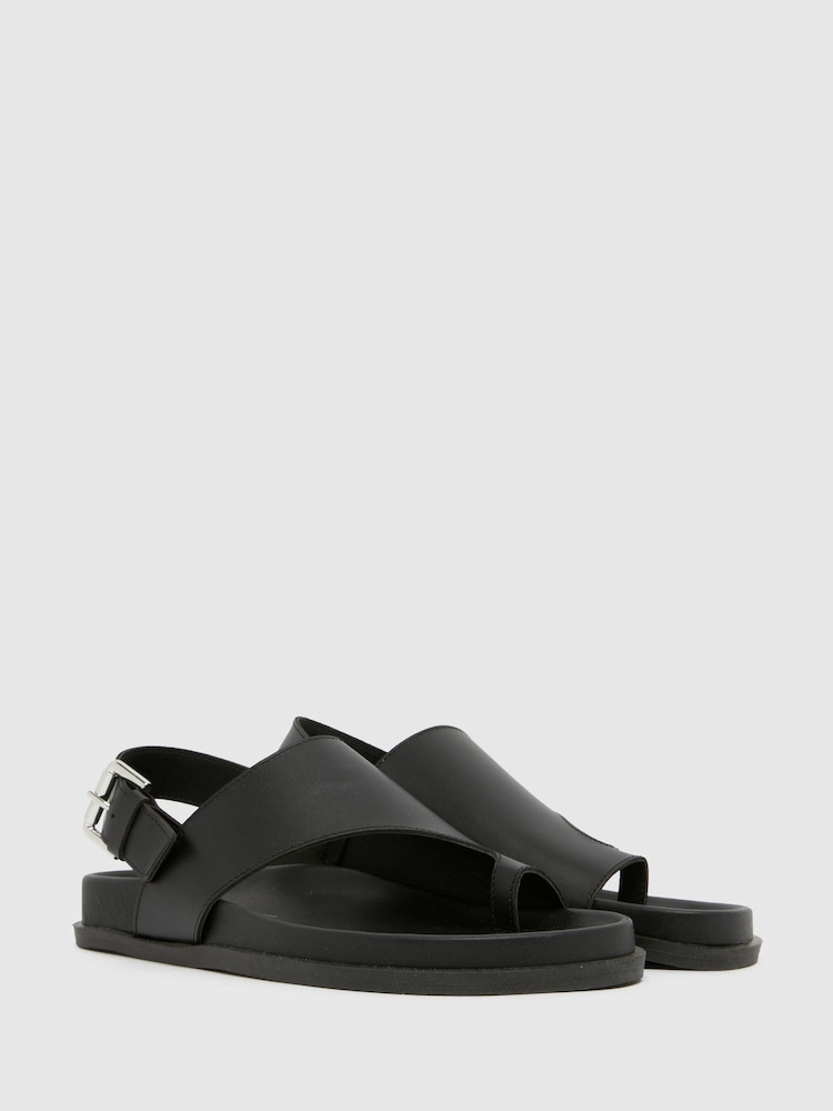 Schuh Tamsyn Leather Toe Post Black Sandals - Image 2 of 4