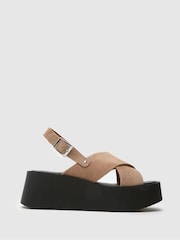Schuh True Suede Cross Strap Brown Sandals - Image 1 of 4