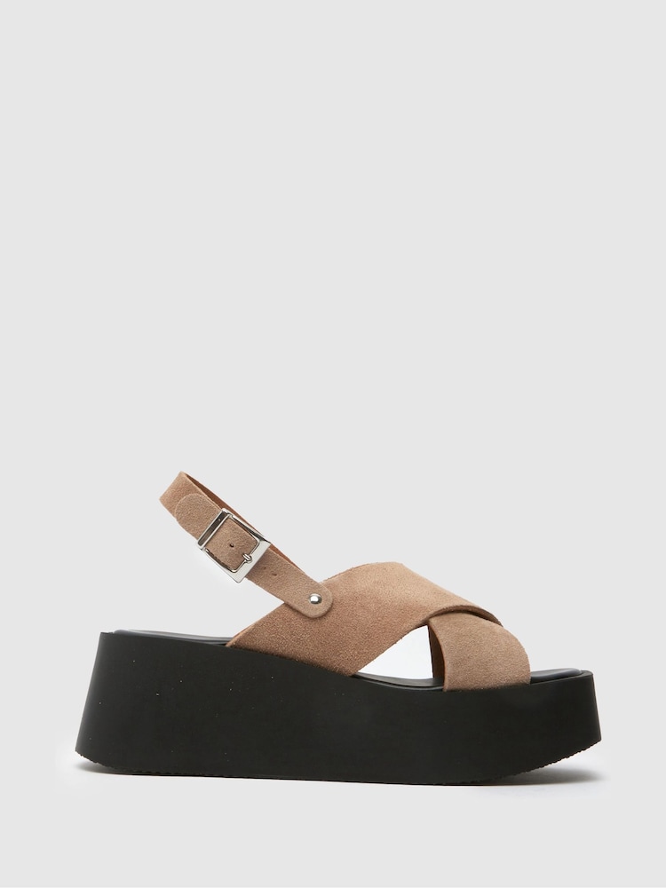 Schuh True Suede Cross Strap Brown Sandals - Image 1 of 4