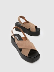 Schuh True Suede Cross Strap Brown Sandals - Image 3 of 4