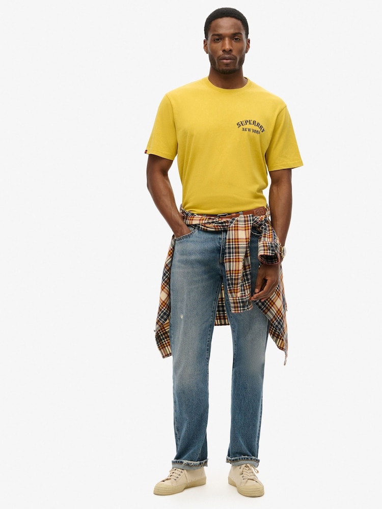 Superdry Yellow Loose Neo Trad Tattoo 100% Cotton T-Shirt - Image 1 of 5 Superdry Yellow Loose Neo Trad Tattoo 100% Cotton T-Shirt - Image 1 of 5