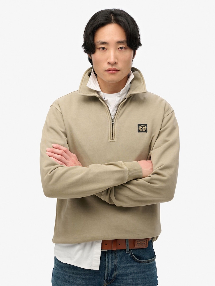 Superdry Green Contrast Stitch Half Zip Top - Image 1 of 6