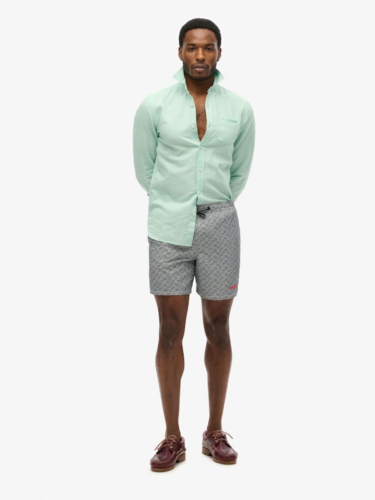 Superdry Black All Over Print 17 Inch Swim Shorts - Image 1 of 9