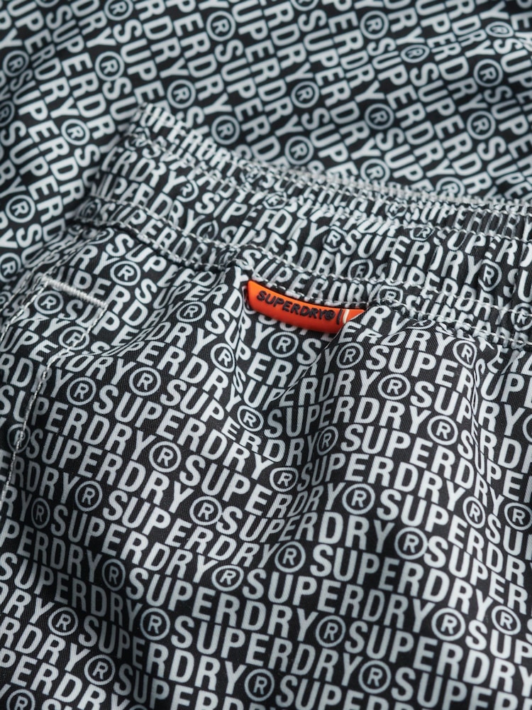 Superdry Black All Over Print 17 Inch Swim Shorts - Image 9 of 9