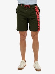 Superdry Green Classic 19 Inch Logo Board Shorts - Image 1 of 8