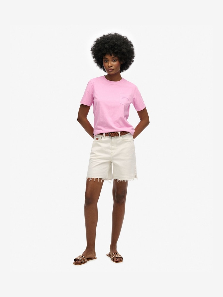 Superdry Pink Essential Logo Garment Dye Pocket 100% Cotton T-Shirt - Image 1 of 5