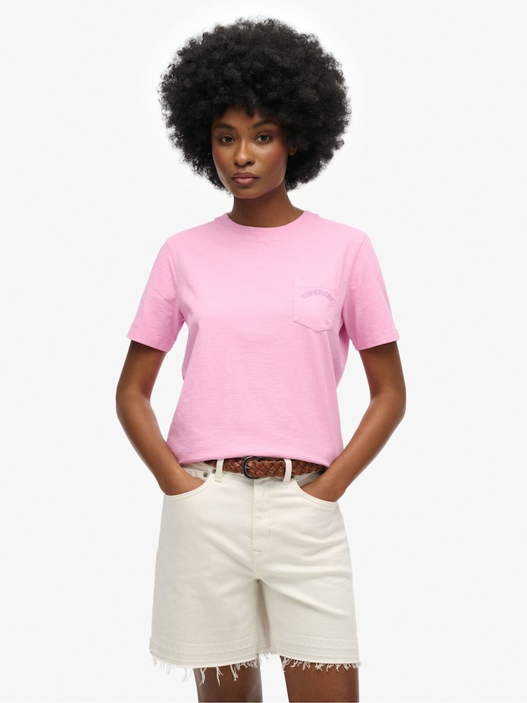 Superdry Pink Essential Logo Garment Dye Pocket 100% Cotton T-Shirt - Image 2 of 5