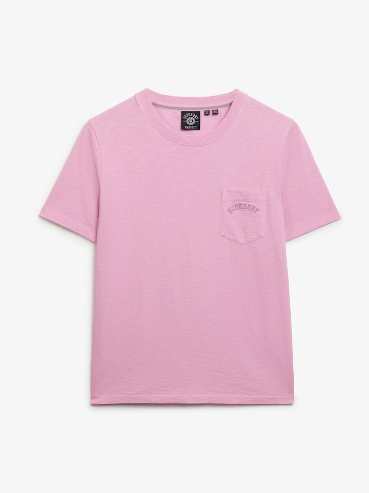 Superdry Pink Essential Logo Garment Dye Pocket 100% Cotton T-Shirt - Image 5 of 5