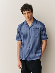 Navy Dobby Stripe Short Sleeve Shirt - Image 3 of 8