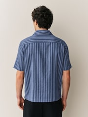 Navy Dobby Stripe Short Sleeve Shirt - Image 4 of 8