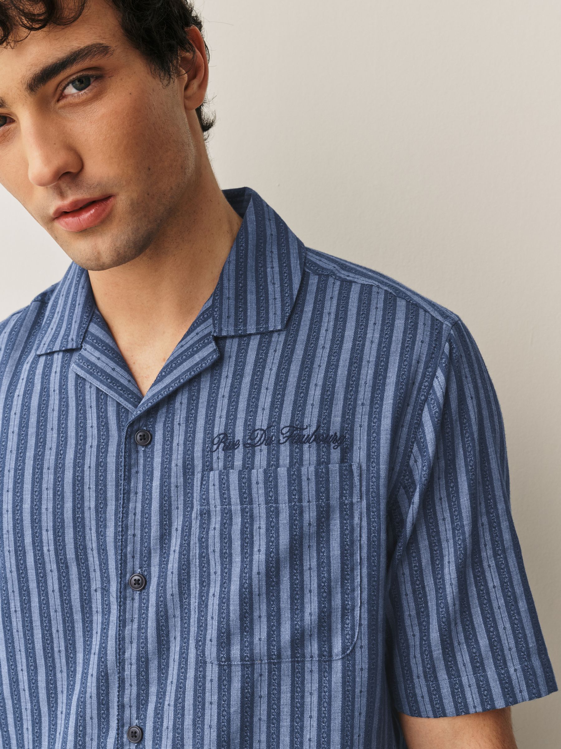 Buy Navy Blue Dobby Stripe Short Sleeve Shirt from Next Jordan
