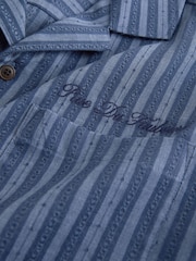 Navy Dobby Stripe Short Sleeve Shirt - Image 8 of 8