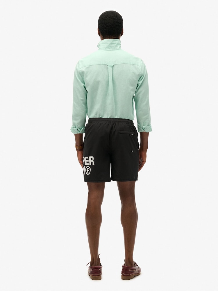 Superdry Black Sportswear Logo 17 Inch Swim Shorts - Image 2 of 9