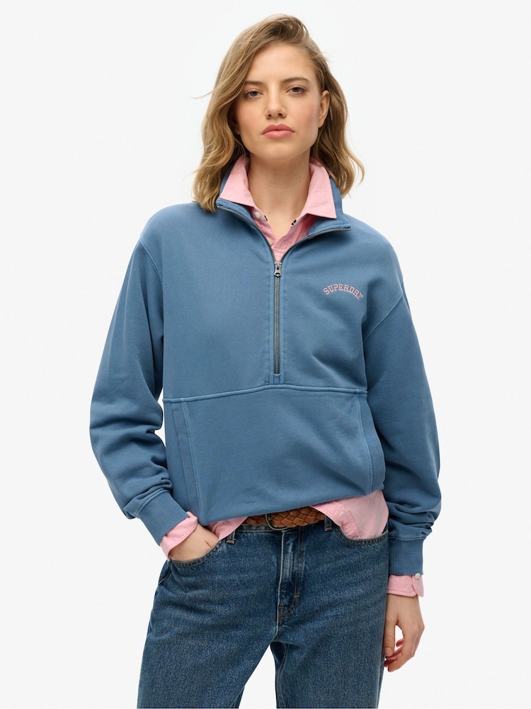 Superdry Blue Essential Logo Half Zip Sweatshirt - Image 1 of 4