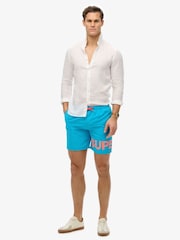 Superdry Blue Graphic 17 Inch Swim Shorts - Image 1 of 9