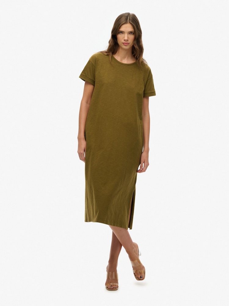 Superdry Green Midi 100% Cotton T-Shirt Dress - Image 2 of 7 Superdry Green Midi 100% Cotton T-Shirt Dress - Image 2 of 7