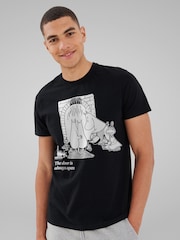 All + Every Black Mens Moomin 80th Anniversary Moomintroll & Co By The Fireplace T-Shirt - Image 1 of 4