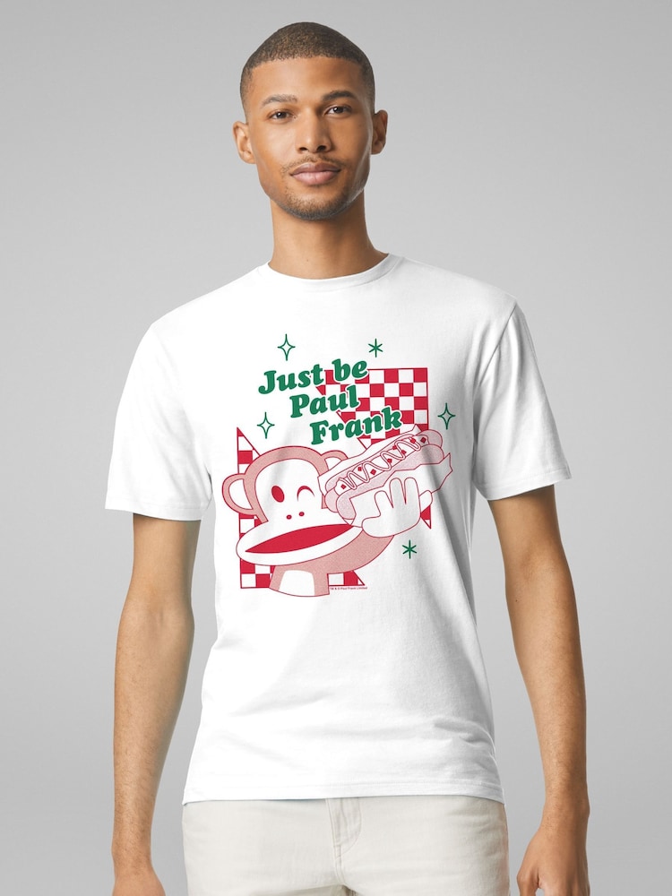 All + Every White Mens Just Be Paul Frank Julius Monkey Hot Dog 100% Cotton T-Shirt - Image 1 of 4