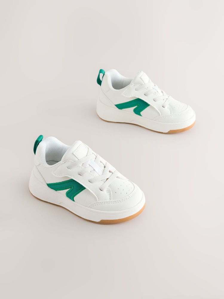 White/Green Wide Fit (G) Elastic Lace Trainers - Image 1 of 5