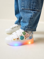 White Happy Face Light Up Touch Fastening Trainers - Image 1 of 8