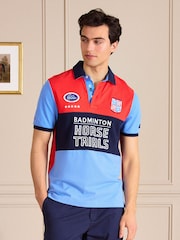 Joules Red & Blue Official Badminton Horse Trials Colourblock Cotton Pique Polo Shirt - Image 1 of 13
