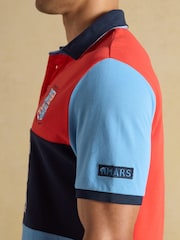 Joules Red & Blue Official Badminton Horse Trials Colourblock Cotton Pique Polo Shirt - Image 10 of 13