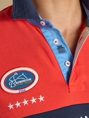 Joules Red & Blue Official Badminton Horse Trials Colourblock Cotton Pique Polo Shirt - Image 12 of 13
