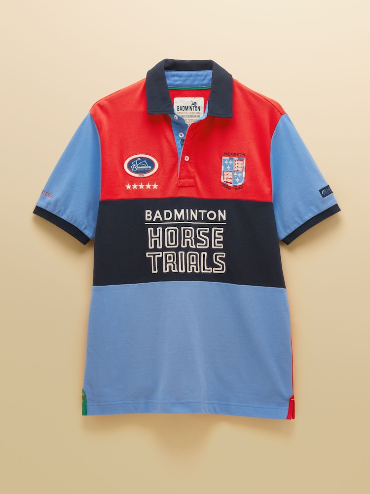 Joules Red & Blue Official Badminton Horse Trials Colourblock Cotton Pique Polo Shirt - Image 13 of 13