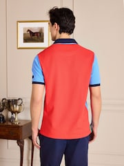 Joules Red & Blue Official Badminton Horse Trials Colourblock Cotton Pique Polo Shirt - Image 2 of 13