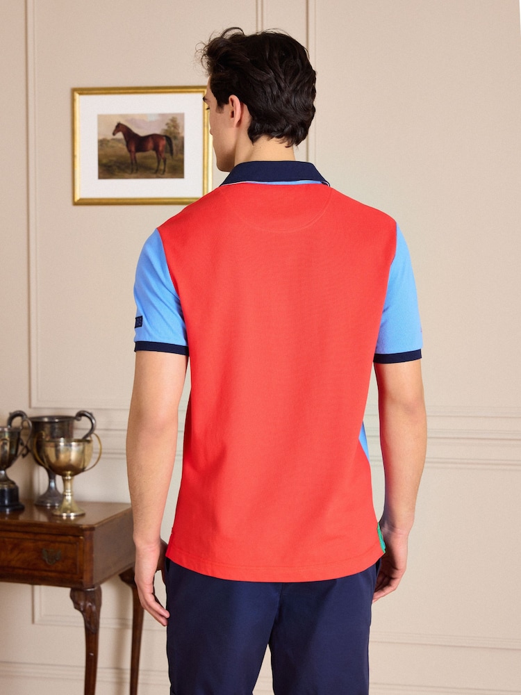 Joules Red & Blue Official Badminton Horse Trials Colourblock Cotton Pique Polo Shirt - Image 2 of 13