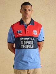 Joules Red & Blue Official Badminton Horse Trials Colourblock Cotton Pique Polo Shirt - Image 3 of 13