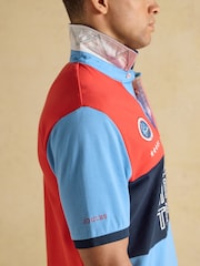 Joules Red & Blue Official Badminton Horse Trials Colourblock Cotton Pique Polo Shirt - Image 5 of 13