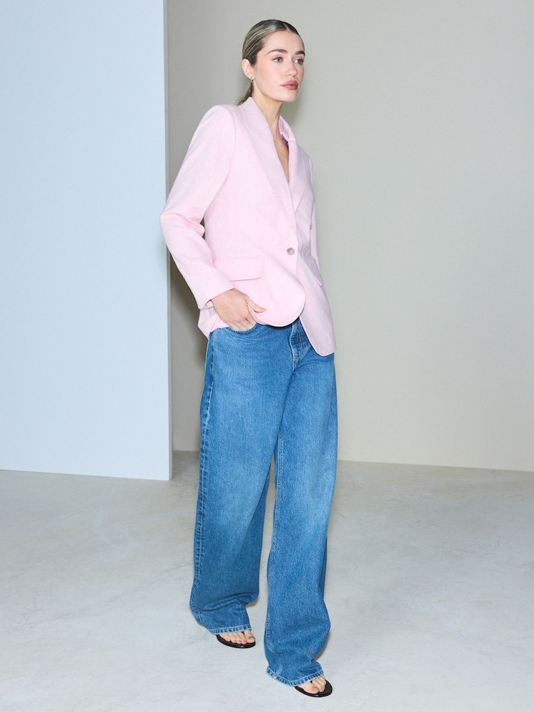 Pink Herringbone Linen Rich Single Breasted Blazer - Image 2 of 6