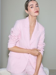 Pink Herringbone Linen Rich Single Breasted Blazer - Image 4 of 6