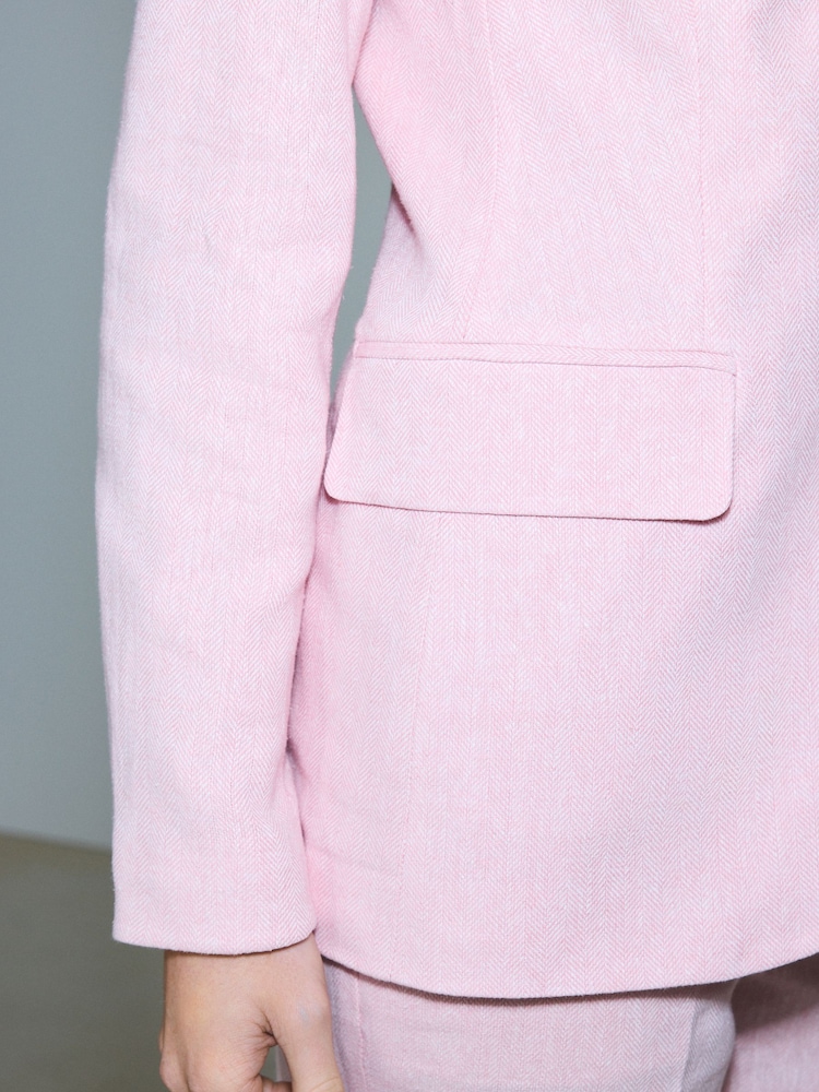 Pink Herringbone Linen Rich Single Breasted Blazer - Image 6 of 6