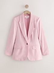 粉红色 - 人字纹亚麻布单排扣西装夹克 - 9的图像7｝